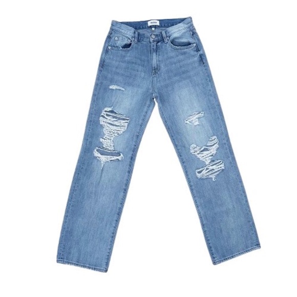 Pistola High Rise Distressed Boyfriend Jeans, Relaxed Straight Wide Leg, Blue - Picture 2 of 8